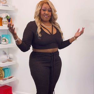 Brown Crop Top and Bottom Set be SHEIN only worn once for promotional Purposes